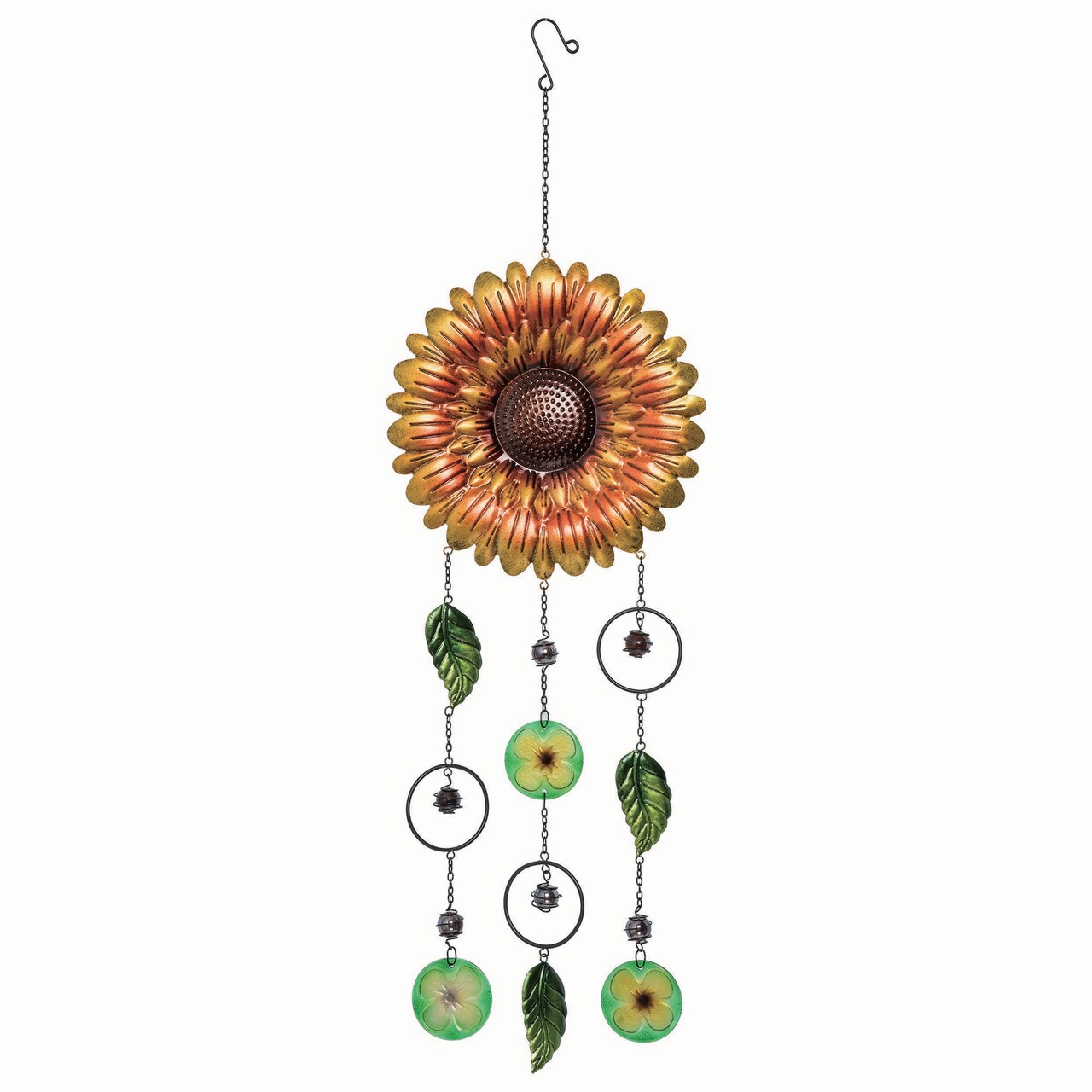 Transpac Multicolor Spring Sunflower Wind Chime, 38.25" Metal/Glass Garden Decor, Bells & Wind Chimes, Outdoor Use, Spot Clean